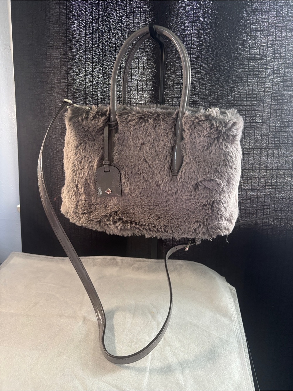 kate spade Gray  Fur Tote with Leather Handles - Picture 3 of 17